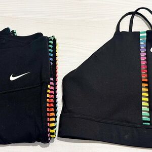Nike Pride Set – Black Rainbow Stripe Leggings & Sports Bra